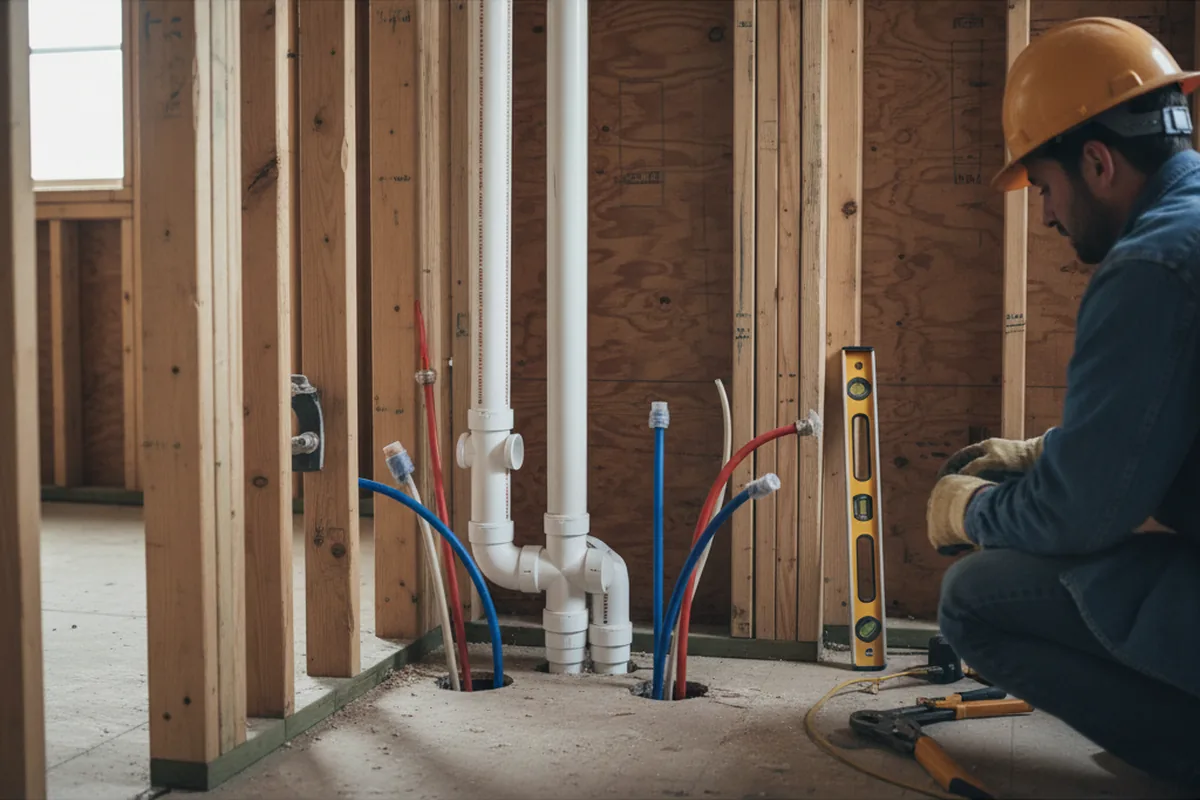 Drain and supply rough-in during Leak Detection in Evensville